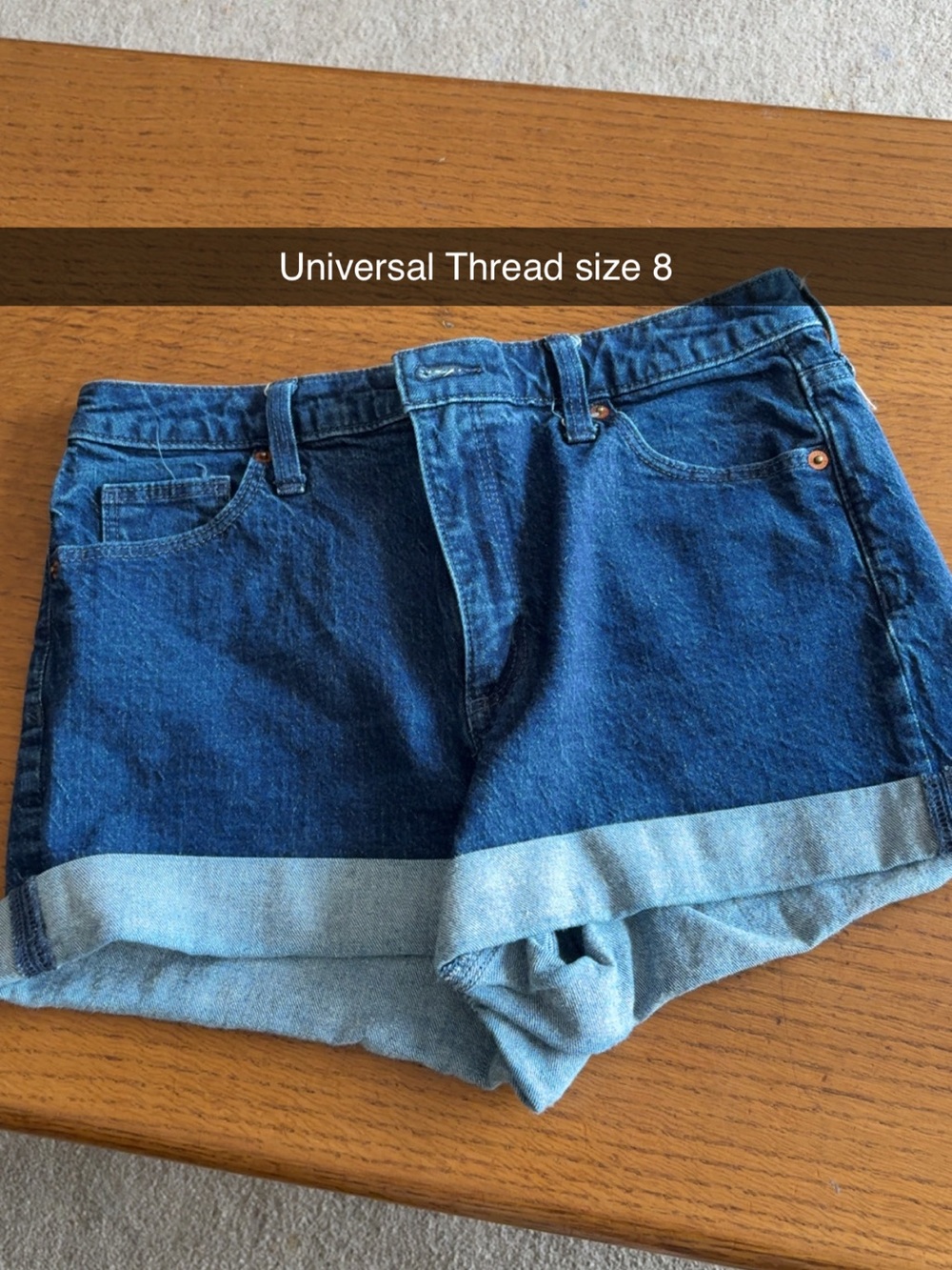 Universal Thread Two-Tone Blue Rolled-Hem Denim Shorts